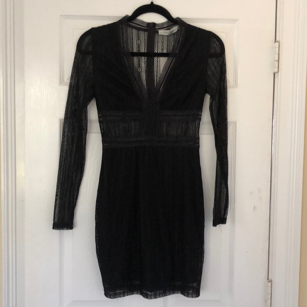 Black lace long-sleeved mini dress
